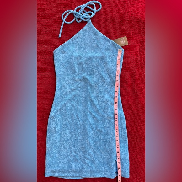Wild Fable Knit Halter Top Stretchy Bright Blue small Side Slit Mini Dress SzXS - Picture 9 of 12
